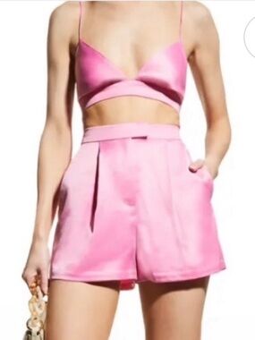 🌺SET🌺 RONNY KOBO Pink Satin Crop Top & High-Waist Shorts